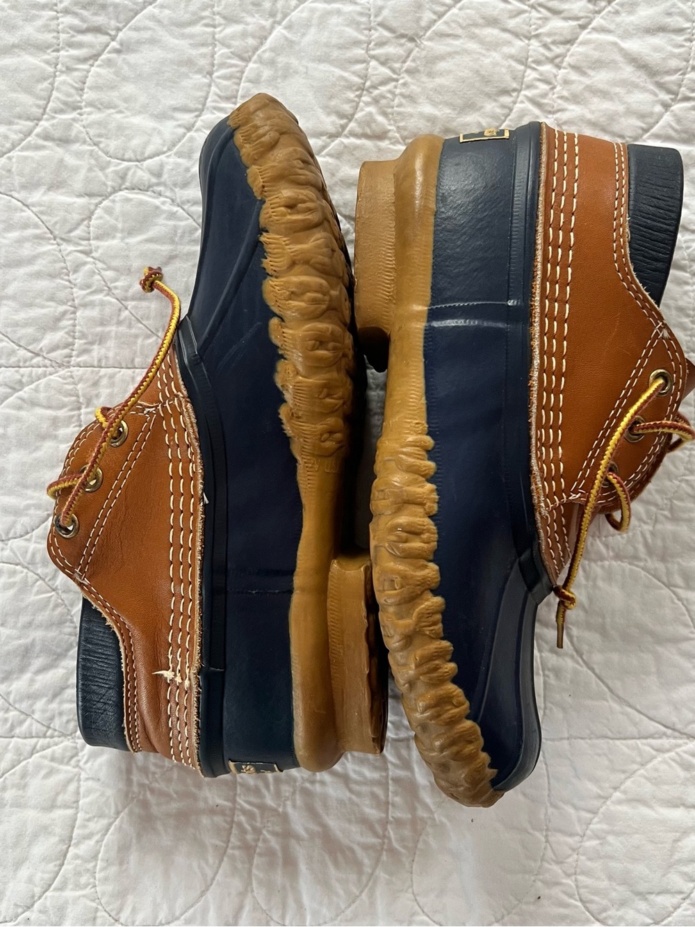 L.L. Bean Women's Navy & Brown Waterproof Gumshoe Duck Boots, Classic Preppy USA